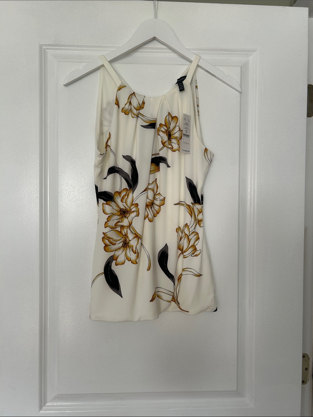 White House Black Market Cream Floral Sleeveless Camisole